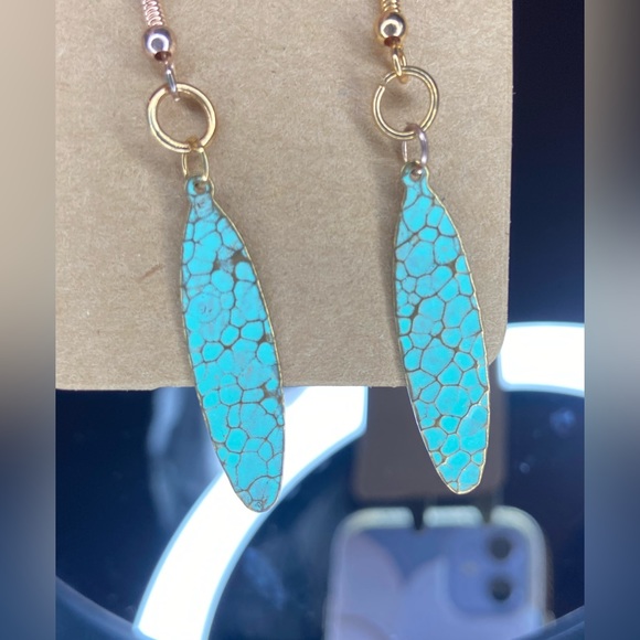 Made by Me 💛 Gold Tone Earrings with Turquoise Overlay - Picture 2 of 5